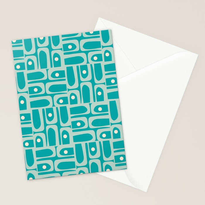 Mid Century Modern Piquet Abstract Geometric Multi Pattern in Aqua Teal Stationery Card Gallery Image 2