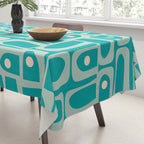 Mid Century Modern Piquet Abstract Geometric Multi Pattern in Aqua Teal Tablecloth Gallery Image 3