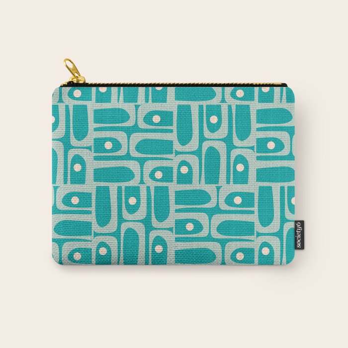 Mid Century Modern Piquet Abstract Geometric Multi Pattern in Aqua Teal Carry All Pouch Gallery Image 1