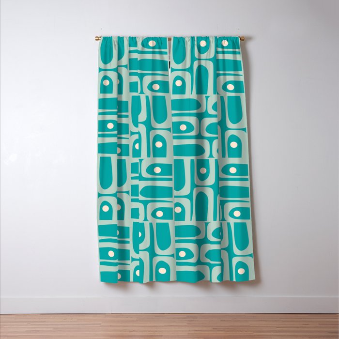 Mid Century Modern Piquet Abstract Geometric Multi Pattern in Aqua Teal Window Curtain Gallery Image 3