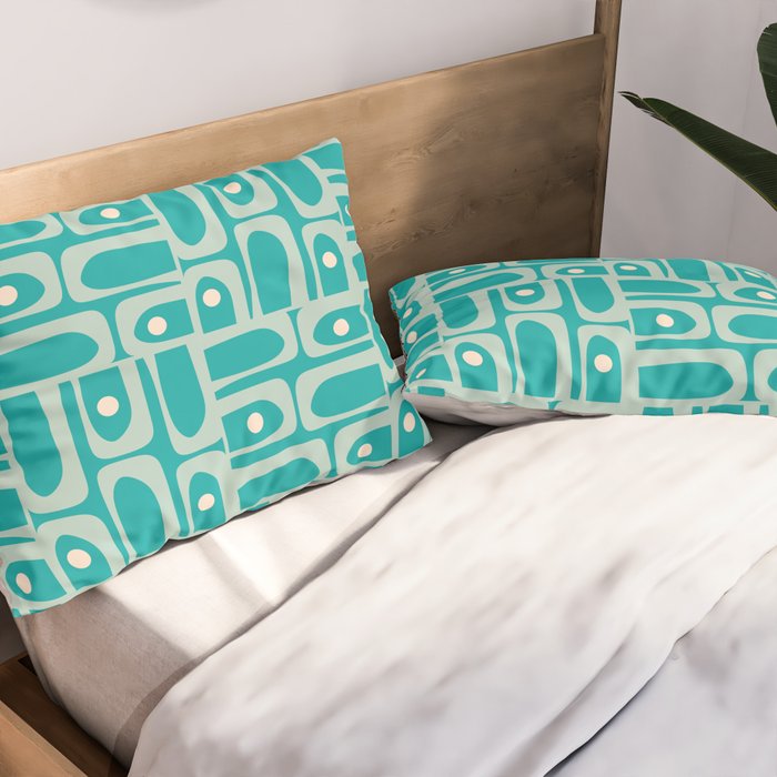 Mid Century Modern Piquet Abstract Geometric Multi Pattern in Aqua Teal Pillow Sham Gallery Image 2