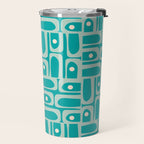 Mid Century Modern Piquet Abstract Geometric Multi Pattern in Aqua Teal Travel Mug Gallery Image 2