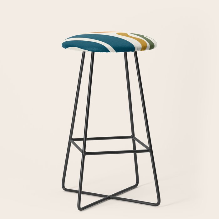 Mid Century Modern Abstract Kwaito Pattern in Moroccan Teal Orange Olive Cream Stool Gallery Image 1