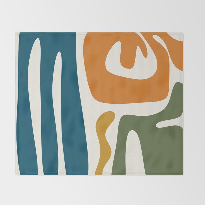 Mid Century Modern Abstract Kwaito Pattern in Moroccan Teal Orange Olive Cream Throw Blanket Gallery Image 2