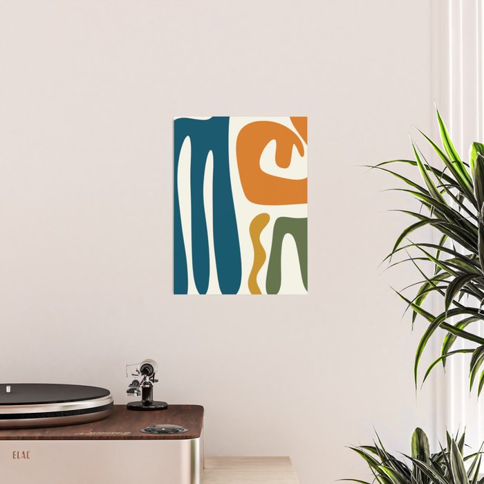 Mid Century Modern Abstract Kwaito Pattern in Moroccan Teal Orange Olive Cream Poster Gallery Image 2
