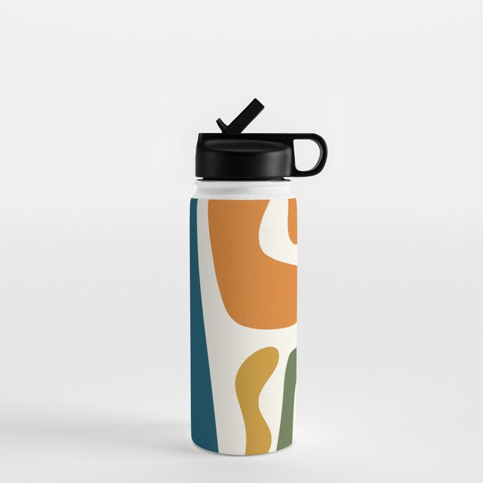 Mid Century Modern Abstract Kwaito Pattern in Moroccan Teal Orange Olive Cream Water Bottle Gallery Image 1