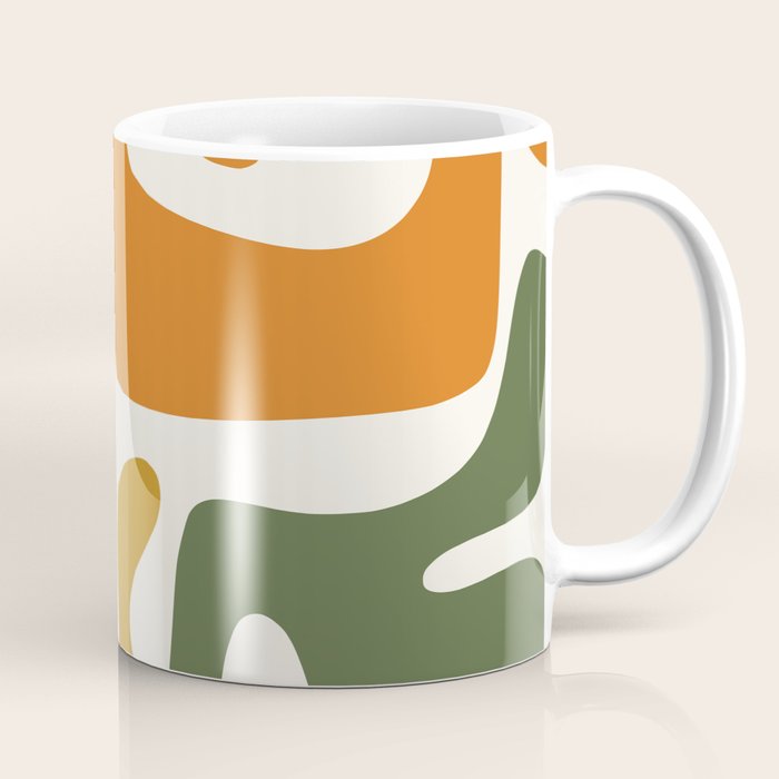 Mid Century Modern Abstract Kwaito Pattern in Moroccan Teal Orange Olive Cream Coffee Mug Gallery Image 1