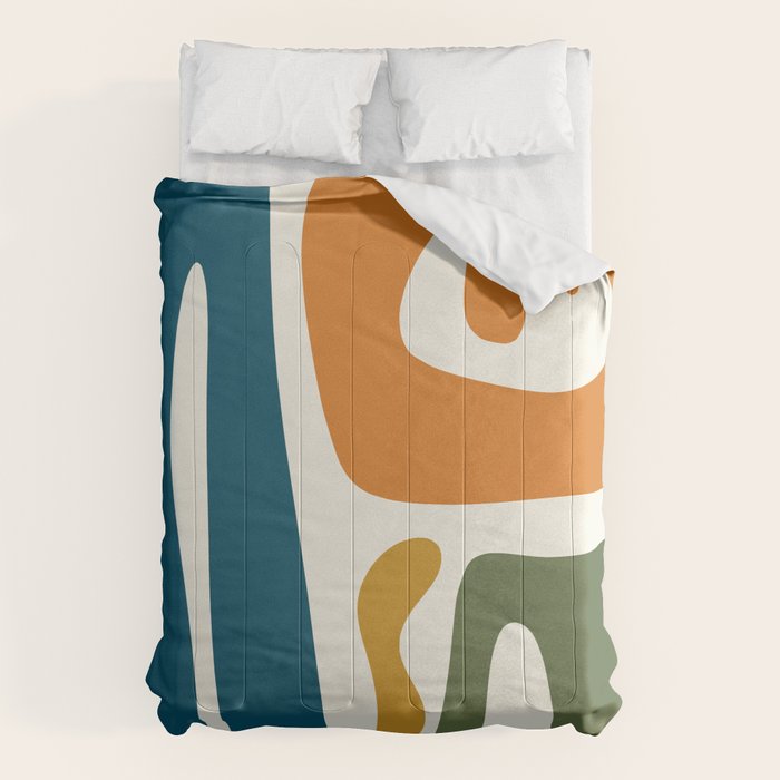 Mid Century Modern Abstract Kwaito Pattern in Moroccan Teal Orange Olive Cream Comforter Gallery Image 6