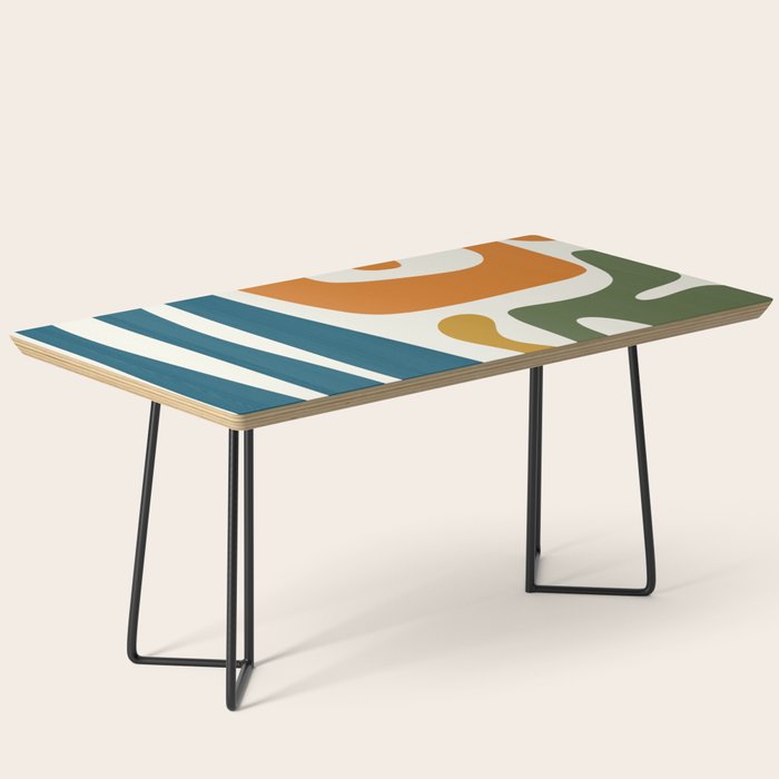 Mid Century Modern Abstract Kwaito Pattern in Moroccan Teal Orange Olive Cream Coffee Table Gallery Image 1