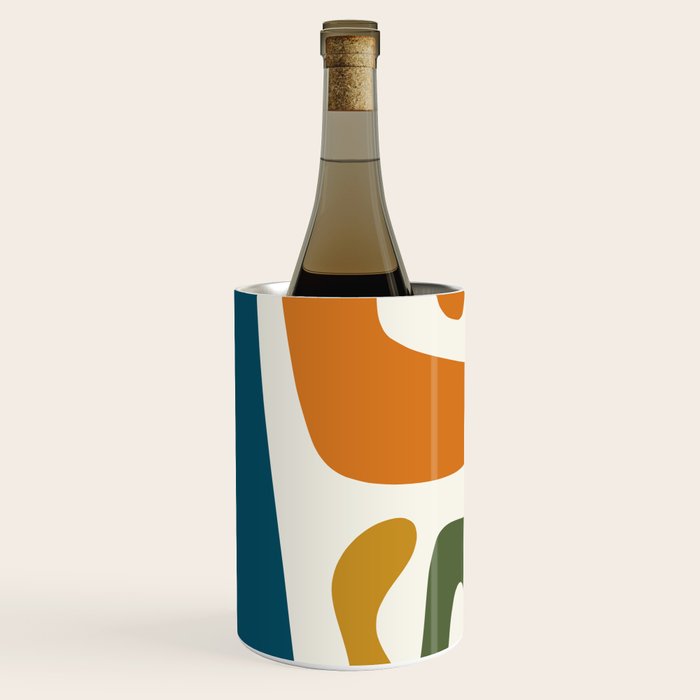 Mid Century Modern Abstract Kwaito Pattern in Moroccan Teal Orange Olive Cream Wine Chiller Gallery Image 1