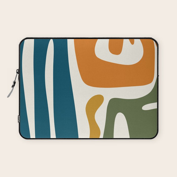 Mid Century Modern Abstract Kwaito Pattern in Moroccan Teal Orange Olive Cream Laptop Sleeve Gallery Image 1