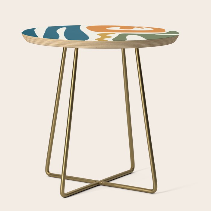 Mid Century Modern Abstract Kwaito Pattern in Moroccan Teal Orange Olive Cream Side Table Gallery Image 1