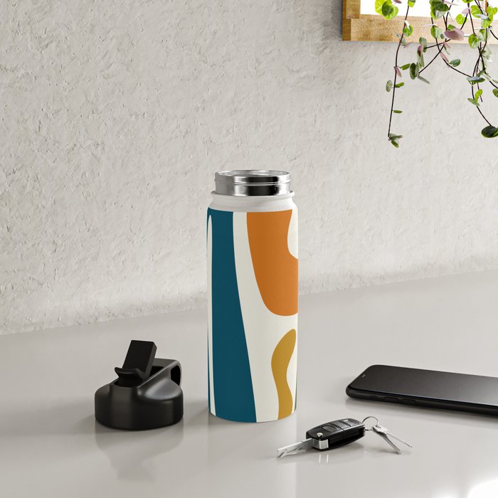 Mid Century Modern Abstract Kwaito Pattern in Moroccan Teal Orange Olive Cream Water Bottle Gallery Image 4