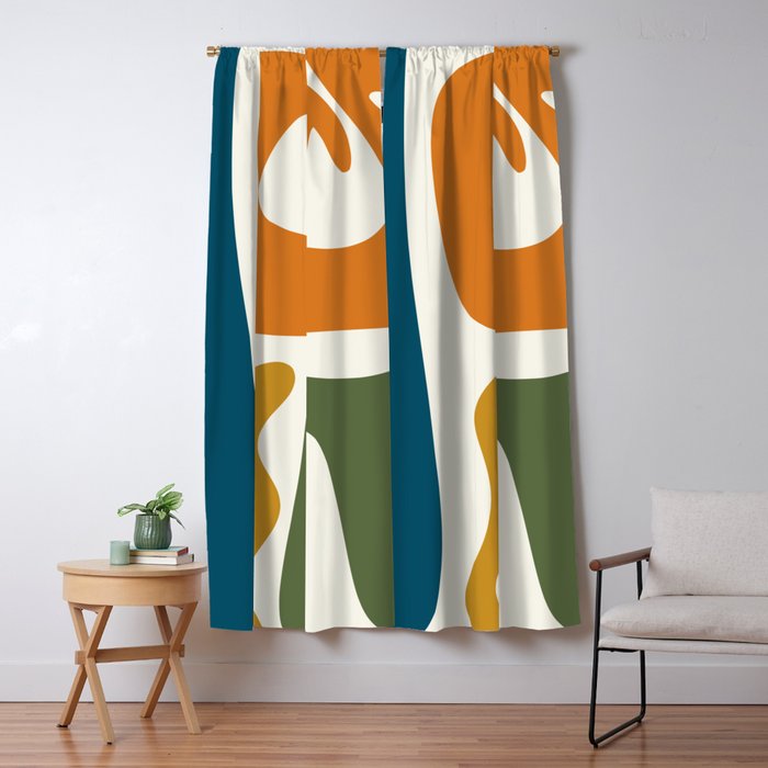Mid Century Modern Abstract Kwaito Pattern in Moroccan Teal Orange Olive Cream Window Curtain Gallery Image 1