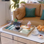 Mid Century Modern Abstract Kwaito Pattern in Moroccan Teal Orange Olive Cream Serving Tray Gallery Image 2