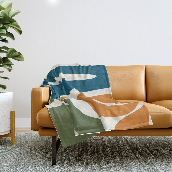 Mid Century Modern Abstract Kwaito Pattern in Moroccan Teal Orange Olive Cream Throw Blanket Gallery Image 1