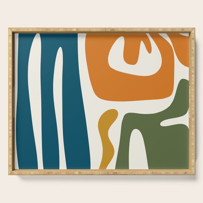 Mid Century Modern Abstract Kwaito Pattern in Moroccan Teal Orange Olive Cream Serving Tray Gallery Image 1