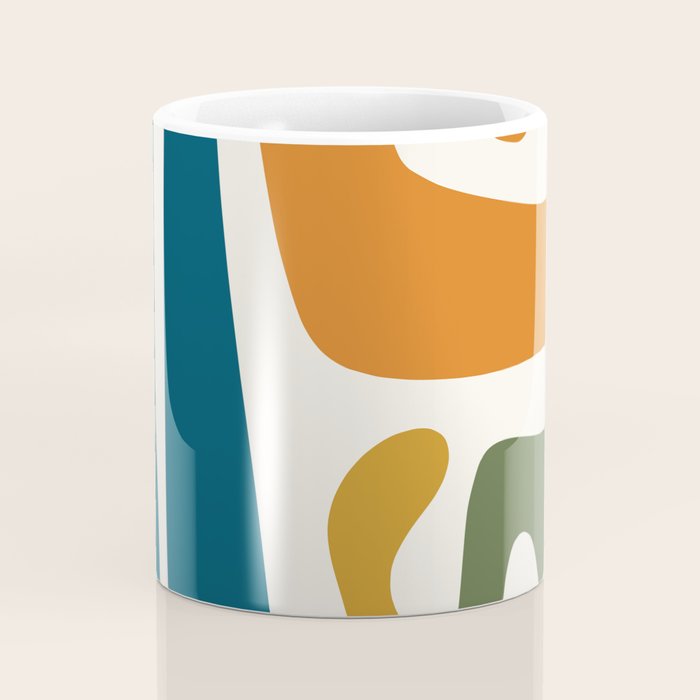 Mid Century Modern Abstract Kwaito Pattern in Moroccan Teal Orange Olive Cream Coffee Mug Gallery Image 4
