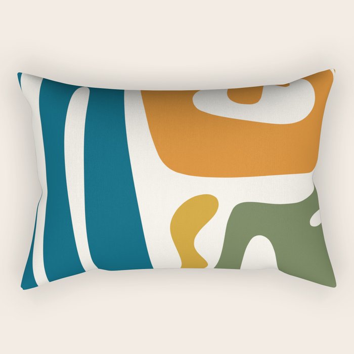 Mid Century Modern Abstract Kwaito Pattern in Moroccan Teal Orange Olive Cream Rectangular Pillow Gallery Image 2
