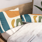 Mid Century Modern Abstract Kwaito Pattern in Moroccan Teal Orange Olive Cream Pillow Sham Gallery Image 2