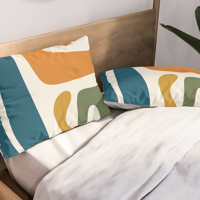 Mid Century Modern Abstract Kwaito Pattern in Moroccan Teal Orange Olive Cream Pillow Sham Gallery Image 2