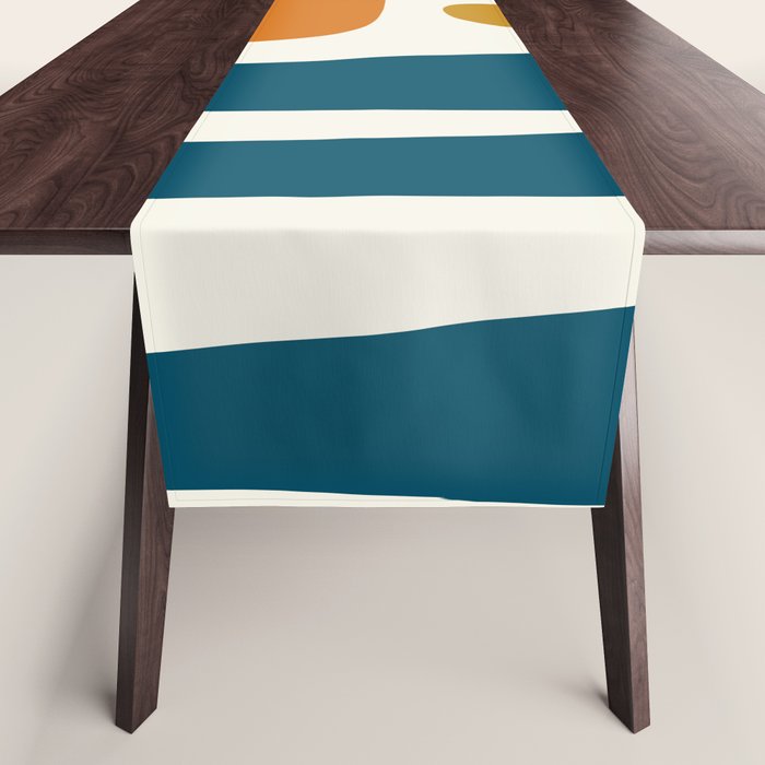 Mid Century Modern Abstract Kwaito Pattern in Moroccan Teal Orange Olive Cream Table Runner Gallery Image 1