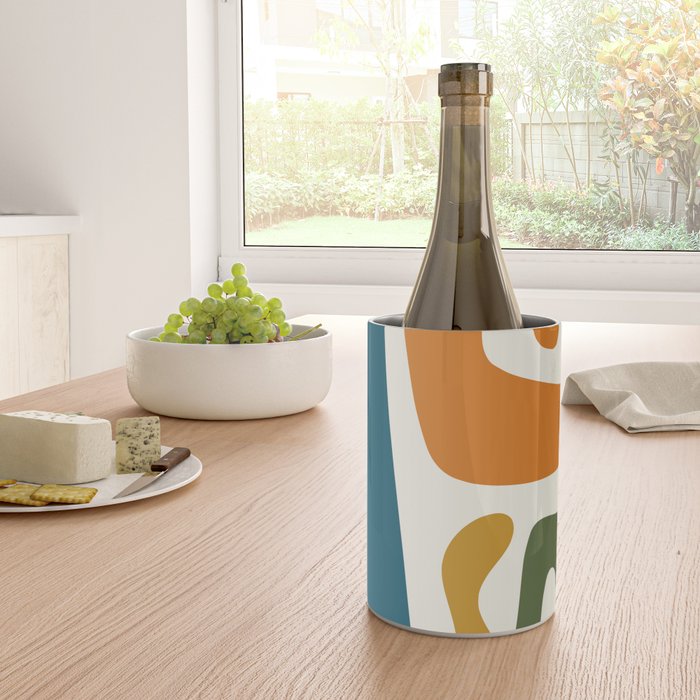 Mid Century Modern Abstract Kwaito Pattern in Moroccan Teal Orange Olive Cream Wine Chiller Gallery Image 4