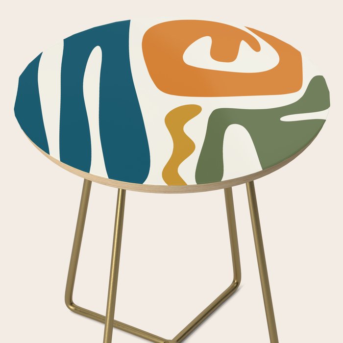 Mid Century Modern Abstract Kwaito Pattern in Moroccan Teal Orange Olive Cream Side Table Gallery Image 2