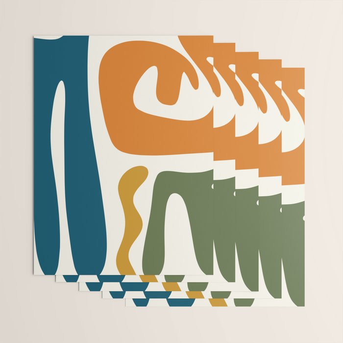 Mid Century Modern Abstract Kwaito Pattern in Moroccan Teal Orange Olive Cream Wrapping Paper Gallery Image 3