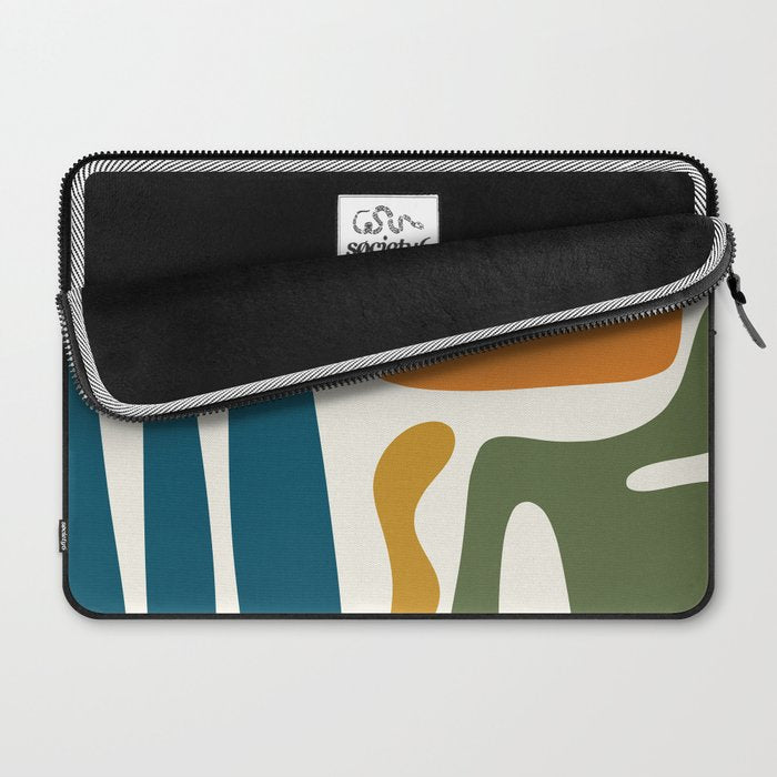 Mid Century Modern Abstract Kwaito Pattern in Moroccan Teal Orange Olive Cream Laptop Sleeve Gallery Image 2