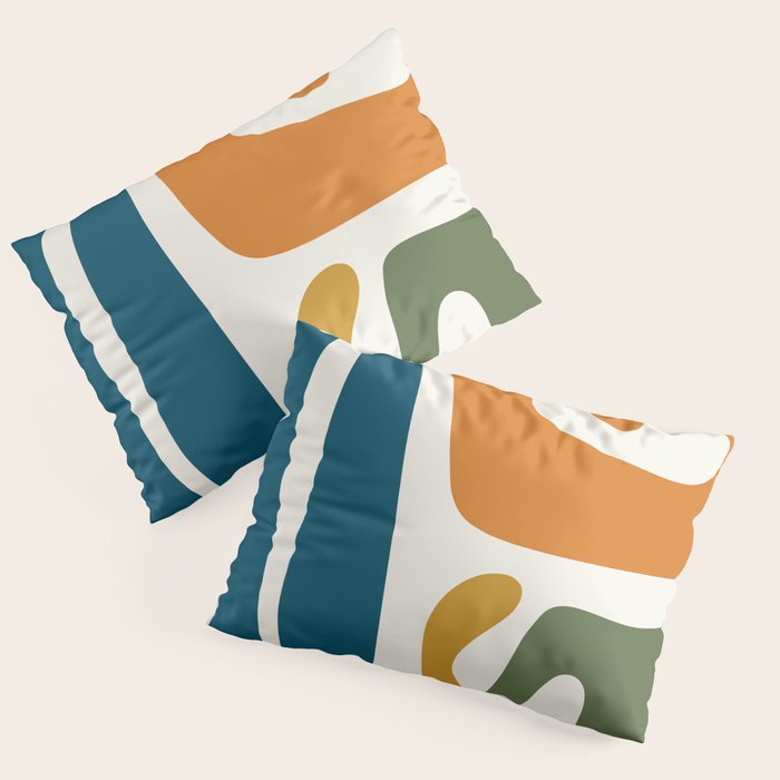 Mid Century Modern Abstract Kwaito Pattern in Moroccan Teal Orange Olive Cream Pillow Sham Gallery Image 3
