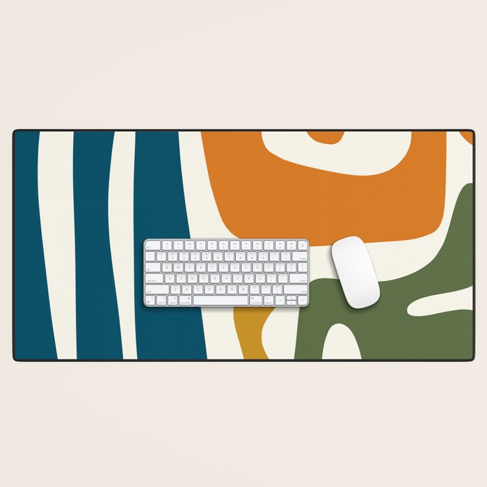 Mid Century Modern Abstract Kwaito Pattern in Moroccan Teal Orange Olive Cream Desk Mat Gallery Image 1