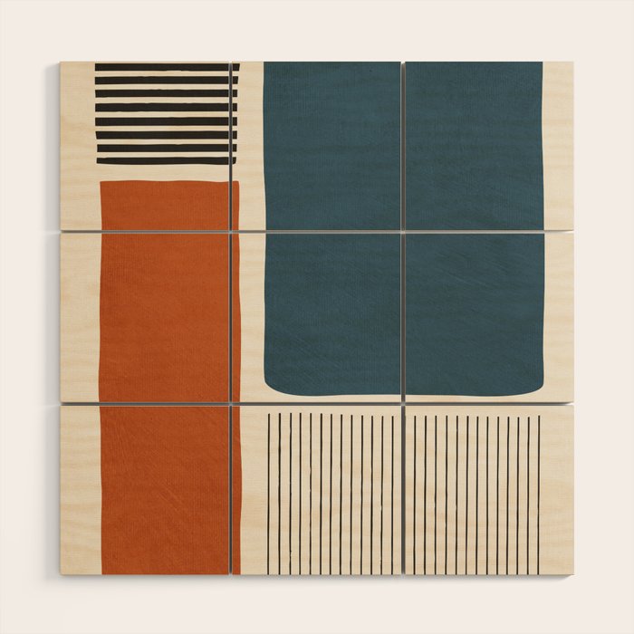 Terracotta Navy Color Block Artwork Wood Wall Art Gallery Image 1