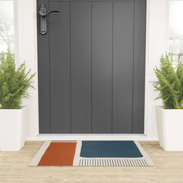 Terracotta Navy Color Block Artwork Welcome Mat Gallery Image 3