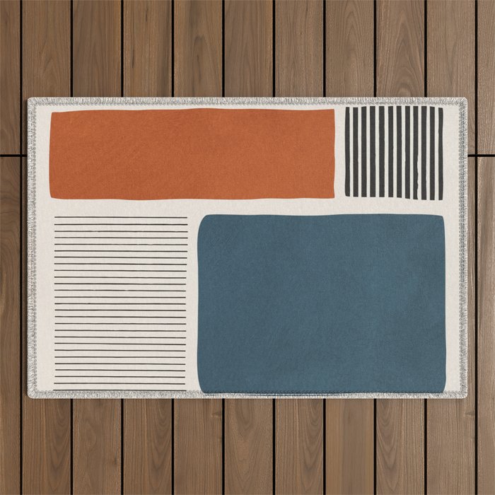 Terracotta Navy Color Block Artwork Outdoor Rug Gallery Image 1