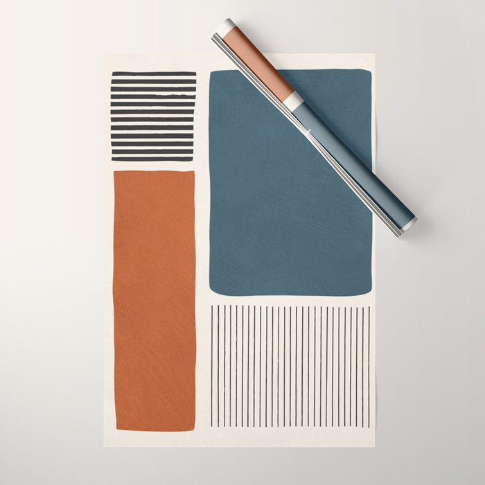 Terracotta Navy Color Block Artwork Wrapping Paper Gallery Image 1