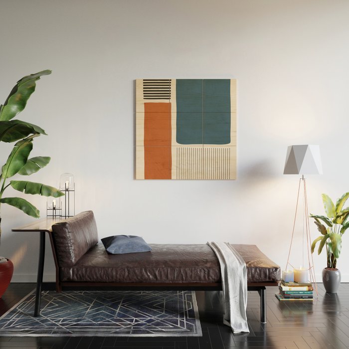 Terracotta Navy Color Block Artwork Wood Wall Art Gallery Image 2