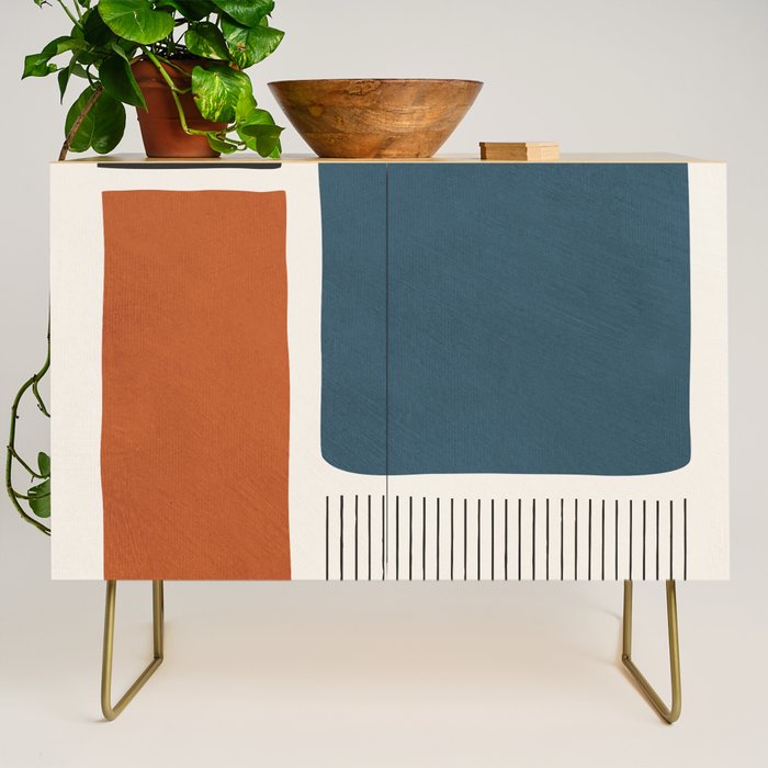 Terracotta Navy Color Block Artwork Credenza Gallery Image 1