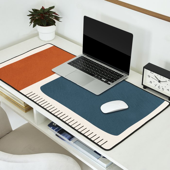 Terracotta Navy Color Block Artwork Desk Mat Gallery Image 2