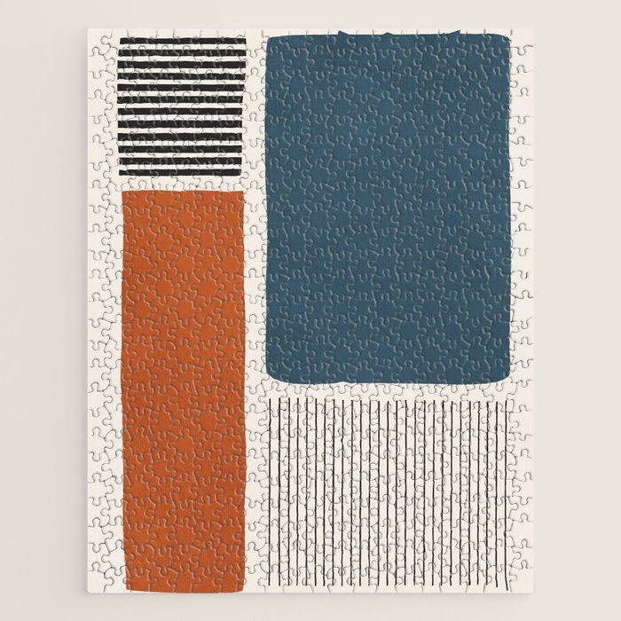 Terracotta Navy Color Block Artwork Jigsaw Puzzle Gallery Image 1
