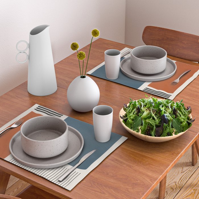 Terracotta Navy Color Block Artwork Placemat Gallery Image 2