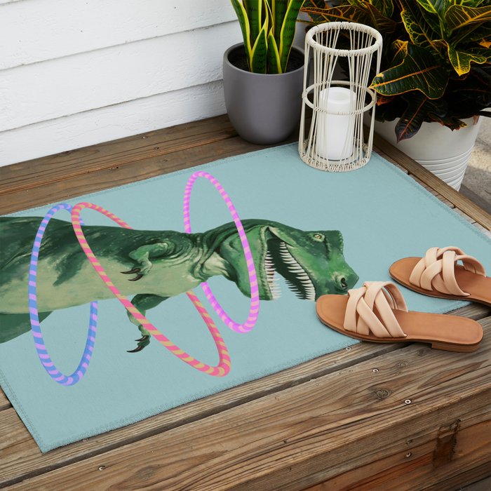 T-Rex the Hula Dancer in Green Outdoor Rug Gallery Image 2