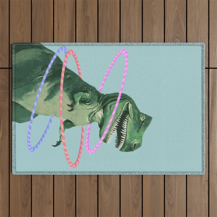 T-Rex the Hula Dancer in Green Outdoor Rug Gallery Image 1