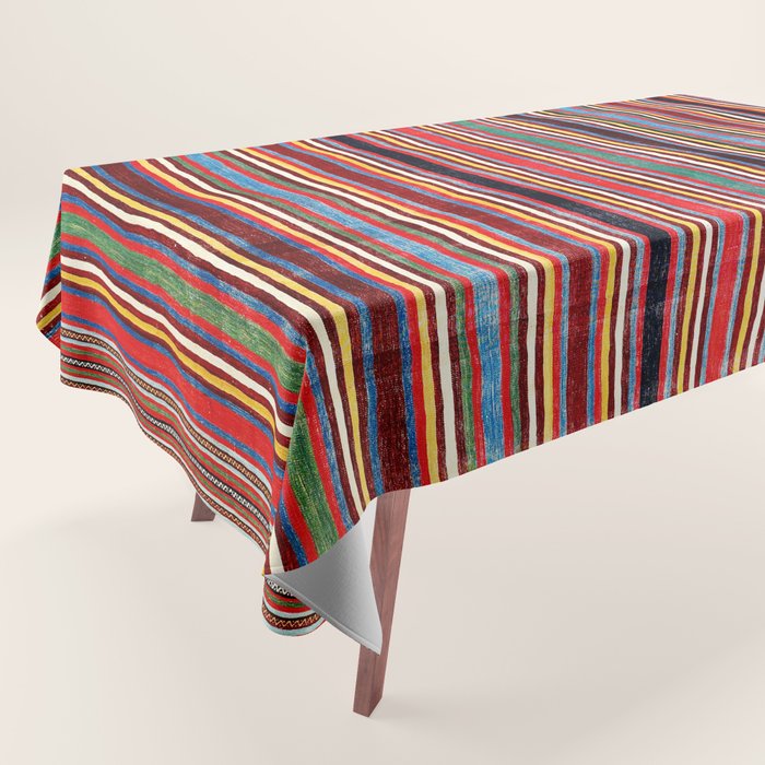 Qashqaâi Antique Fars Southwest Persian Striped Kilim Print Tablecloth Gallery Image 1