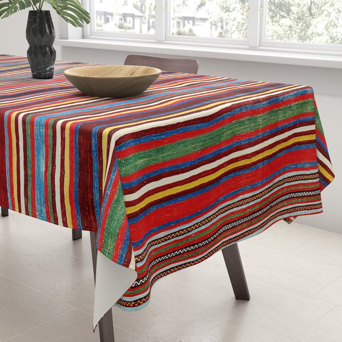 Qashqaâi Antique Fars Southwest Persian Striped Kilim Print Tablecloth Gallery Image 3
