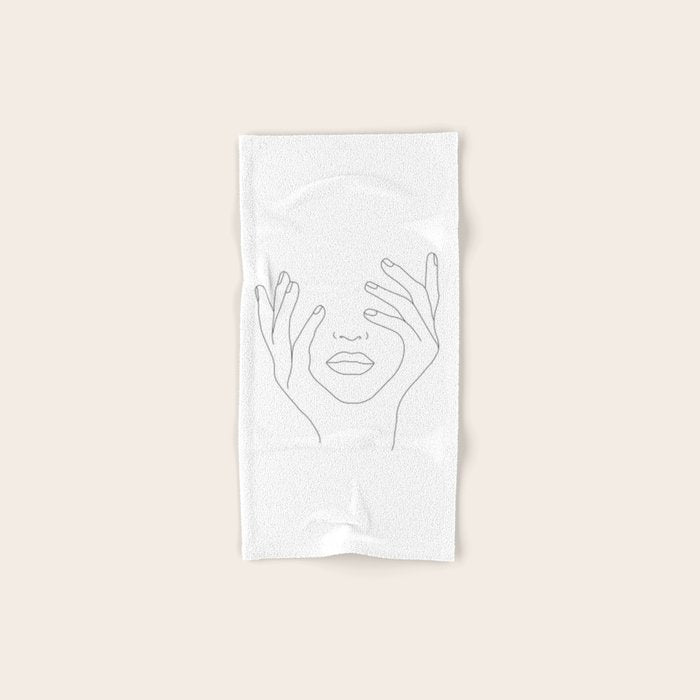 Minimal Line Art Woman with Hands on Face Towels Gallery Image 1
