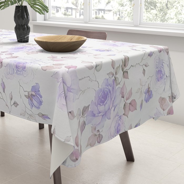 Lavender gray elegant vintage roses floral Tablecloth Gallery Image 3