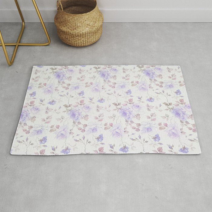Lavender gray elegant vintage roses floral Rug Gallery Image 1