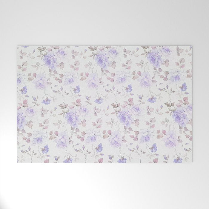 Lavender gray elegant vintage roses floral Welcome Mat Gallery Image 1