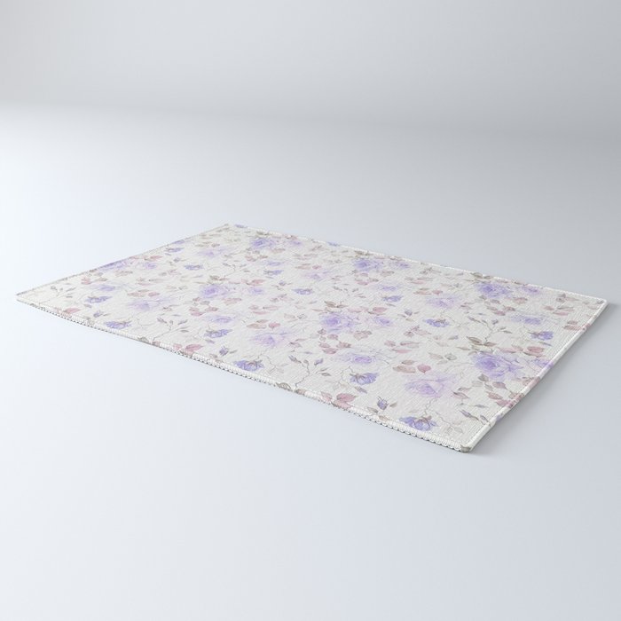 Lavender gray elegant vintage roses floral Rug Gallery Image 3